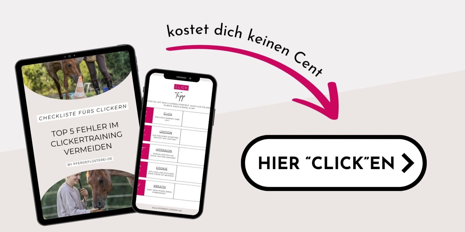 Futterlob beim Pferdetraining: Leckerli fürs Pferd, ja oder nein? 10 Clicker Checkliste Freebie Banner